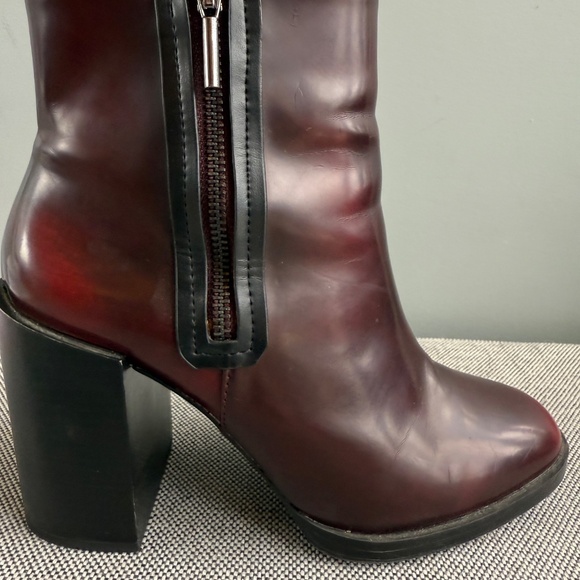 Zara Burgundy Wide Heel Ankle Boots - Picture 5 of 7